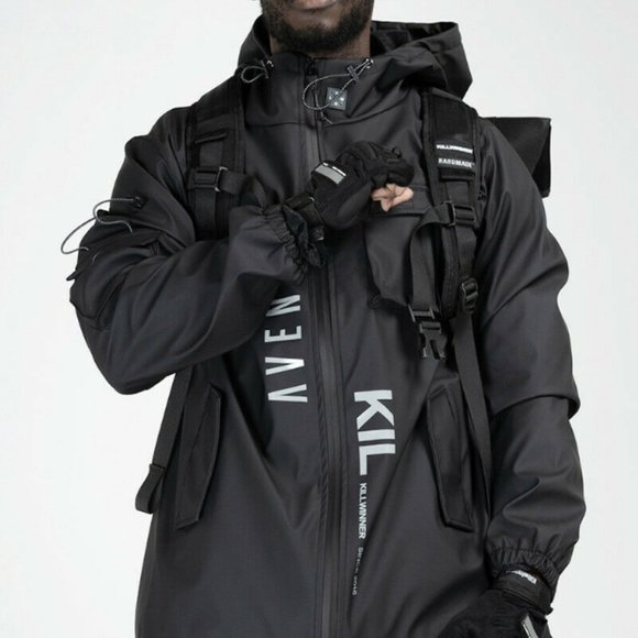 Leather jacket men's black hooded jacket